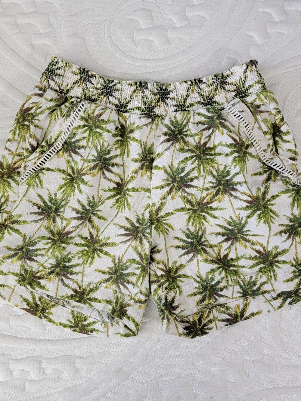 Briggs Linen Blend Tropical Palm Tree Shorts Size Small Slash Pockets 5" Inseam